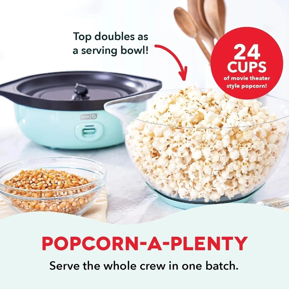 Dash SmartStore Deluxe Popcorn Maker Hot Oil Electric Popper‎ 24 Cup Aqua Blue